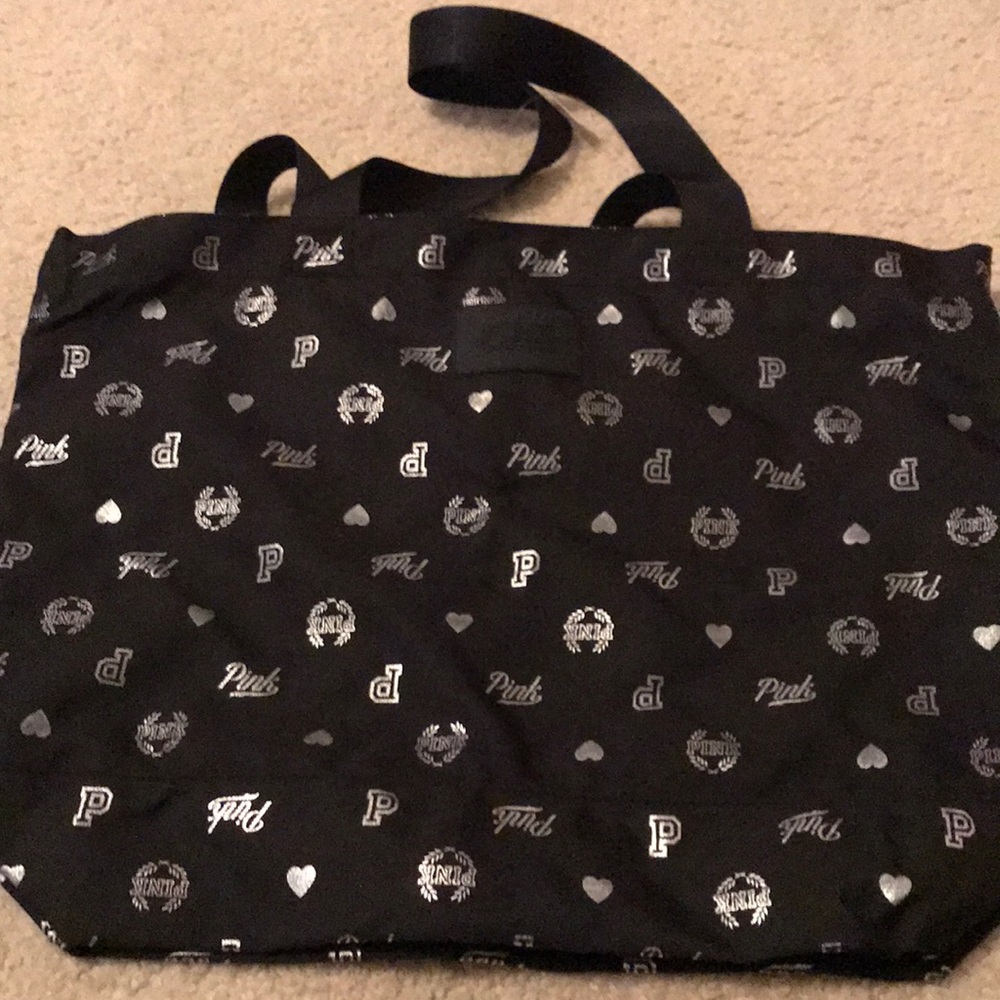 PINK Victoria Secrets Black Tote bag. zippered.